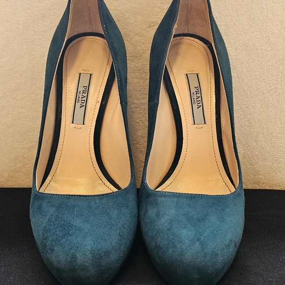 Prada Women\'s Deep Teal Suede Heels